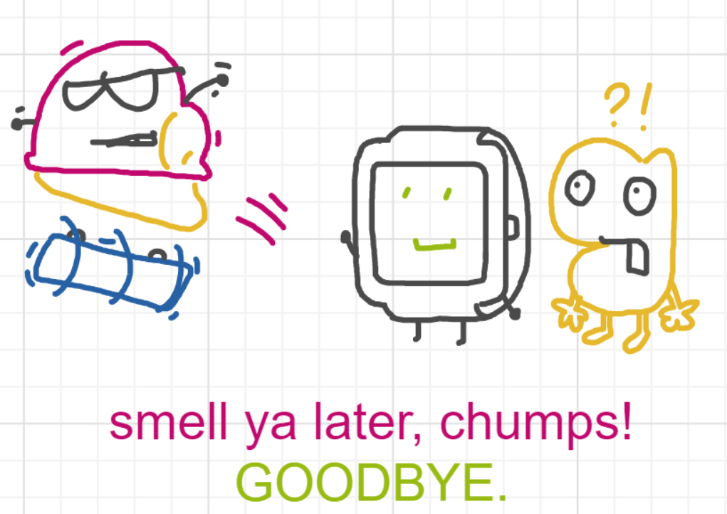 A panel from Running Duos, episode four of the Board Boards object show by Furretwalk/WalkingFurret.